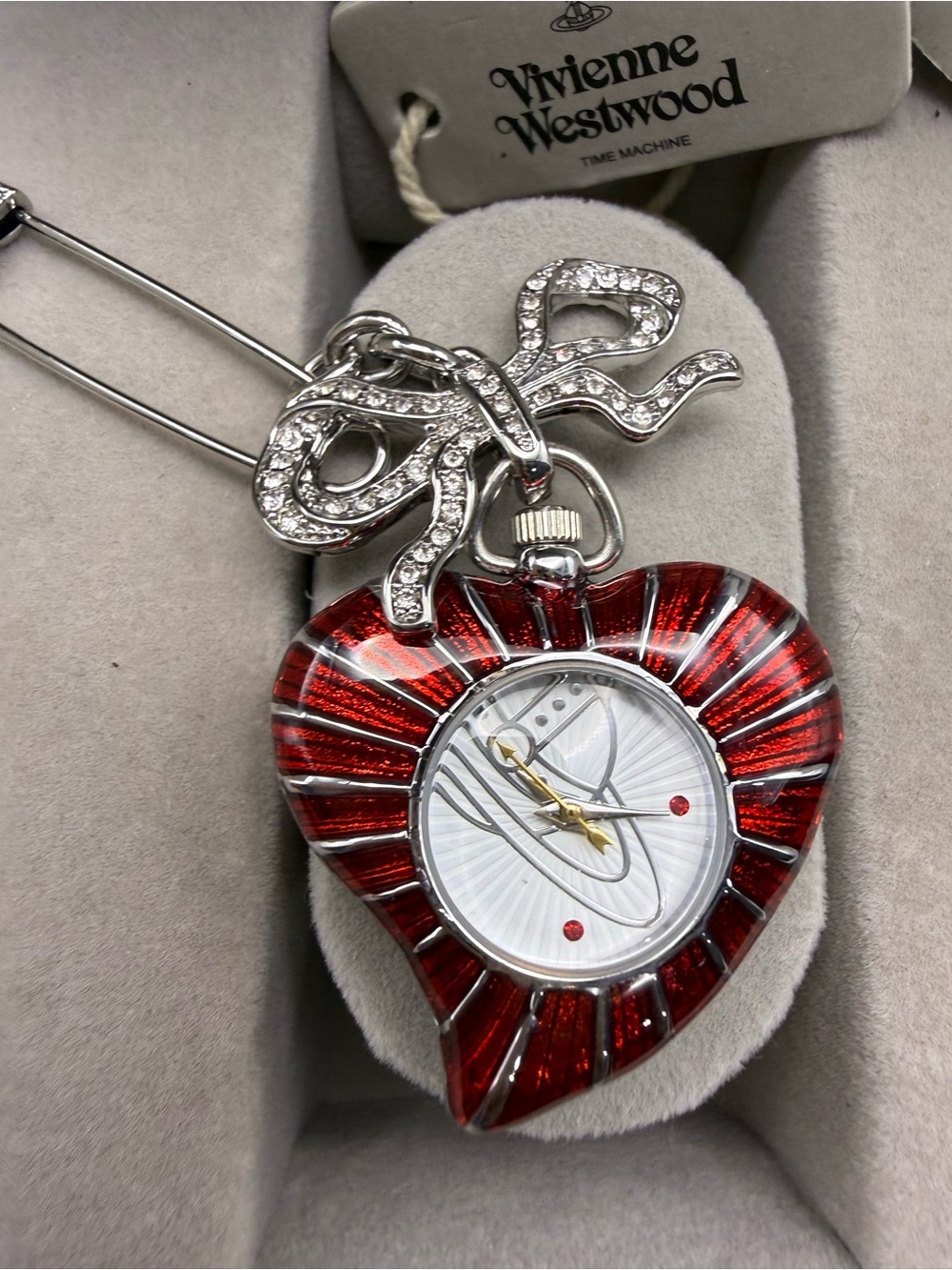 Vivienne Westwood Red Enamel Heart Pendant Watch with Crystal Bow